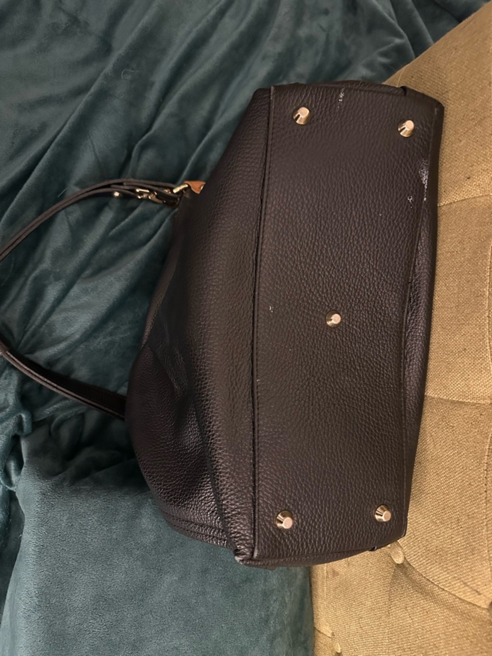 Valentina Black Pebbled Leather Shoulder Bag with Tan Accents - Picture 9 of 16